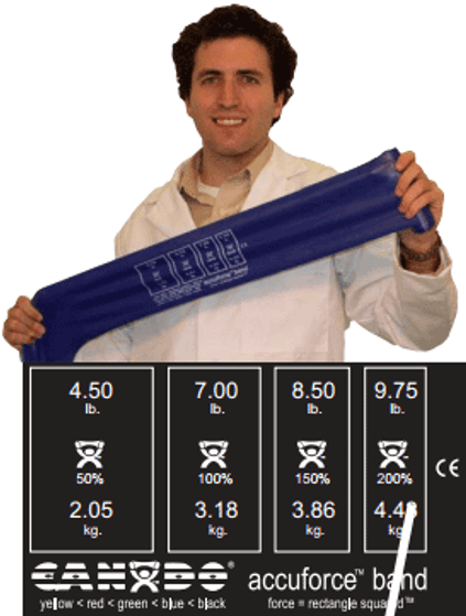 CanDo® Dispens-a-Band® exercise band rack, wood, 5 rolls, INCLUDING: 5 x 50 yard CanDo® AccuForce™ low powder set (yellow, red, green, blue, black)