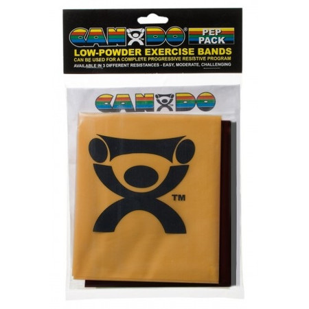 CanDo® Low Powder Exercise Band Pep™ Pack - Challenging with black, silver and gold band