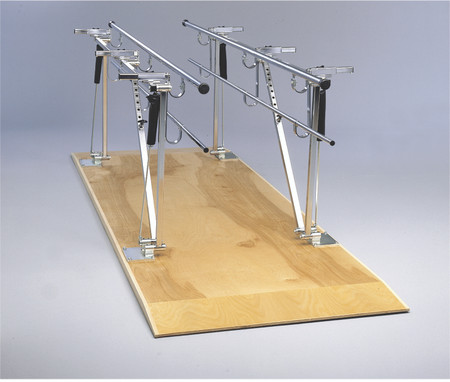 Parallel Bars, wood platform mounted, height and width adjustable, 12' L x 17.5" - 25.5" W x 31" - 41" H