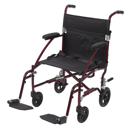 Drive, Fly Lite Ultra Lightweight Transport Wheelchair (Burgundy) 