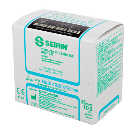SEIRIN J-Type Acupuncture Needles, Size 3 (0.20mm) x 30mm, 100 ct.
