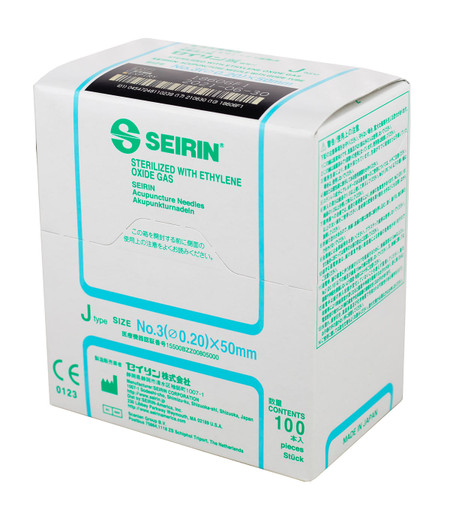 SEIRIN J-Type Acupuncture Needles, Size 3 (0.20mm) x 50mm, 100 ct.
