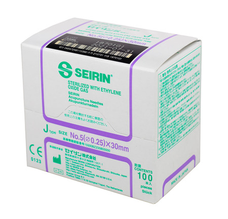 SEIRIN J-Type Acupuncture Needles, Size 5 (0.25mm) x 30mm, 100 ct.