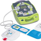 Zoll AED Plus Defibrillator utilizes 'Real CPR Help' (pictures, text, and voice prompts) to guide a responder through the entire process of providing assistance to a potential cardiac victim.