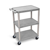 Utility Cart, 3 Shelves, Grey, Plastic