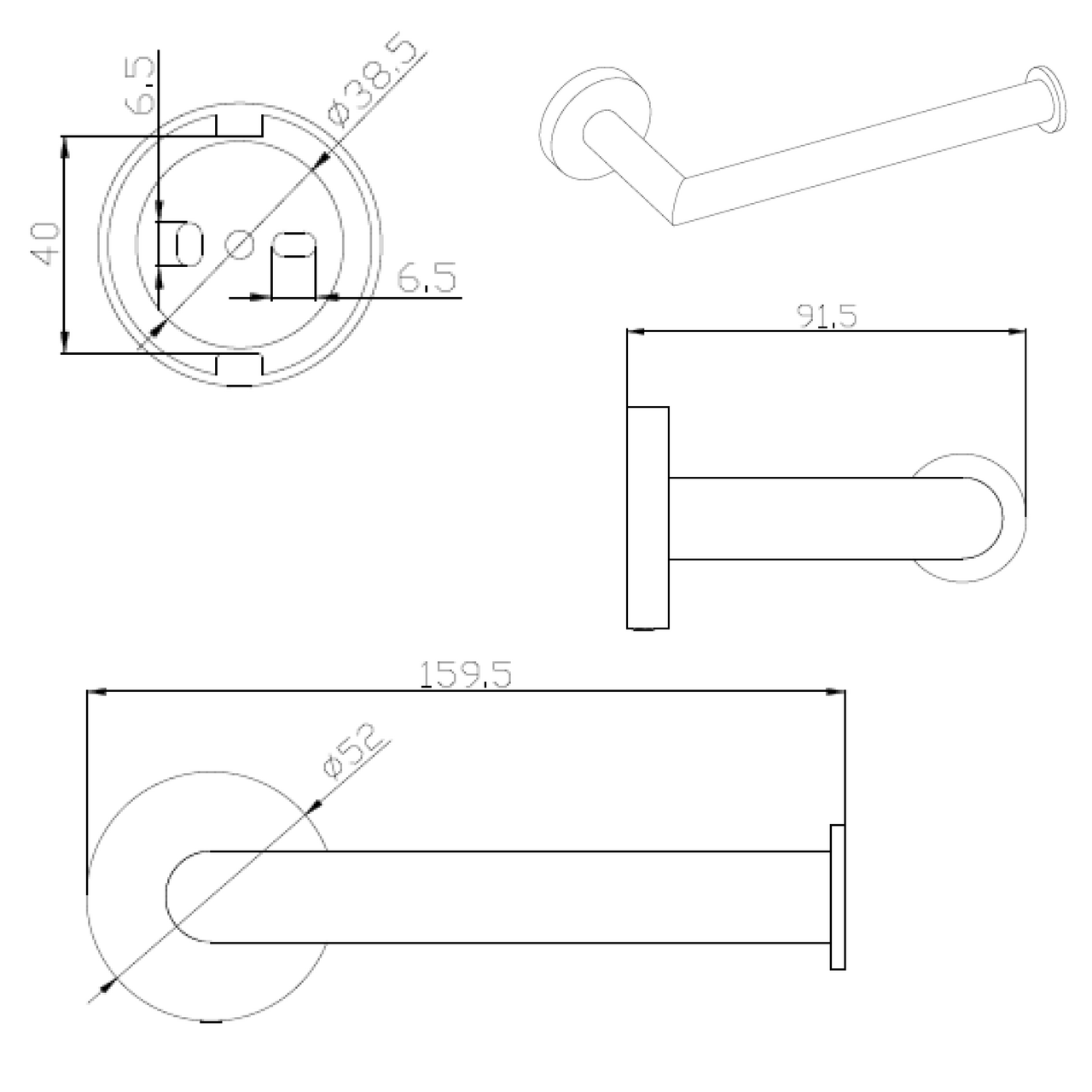 Raymor Boston II Toilet Roll Holder Black in Matte Black