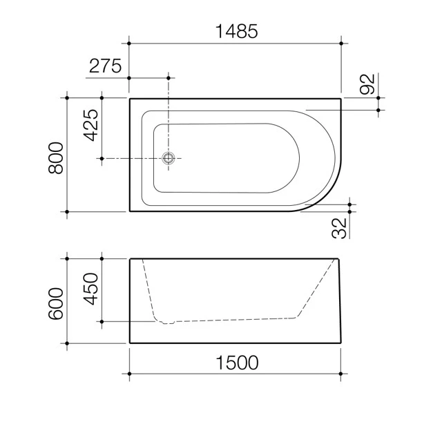 Stylus Origin 1500 Left Corner Right Curve Bath