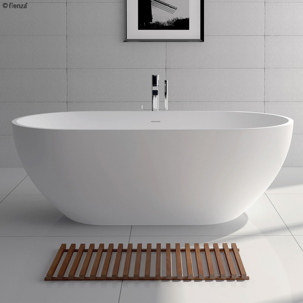Fienza Nero Freestanding Cast Stone Bath 1400mm White