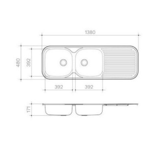 Ppr20b Clark SINK ADVANCE DBL R/H BOWL 1TH 3501.1R G/D 1380MM