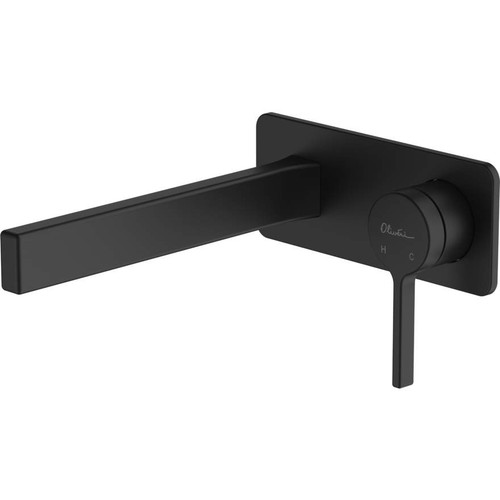 Stockholm Wall Basin/Bath Mixer Set 200mm Spout Matte Black 6Star [159675]