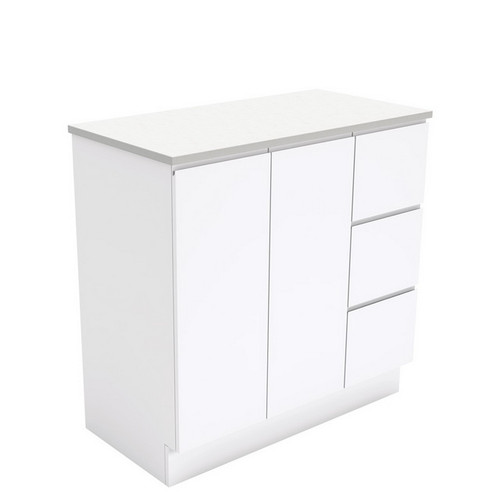 Fingerpull Vanity Cabinet on Kick Board 2 Door 3 Right Drawer 900mm Gloss White [180628]
