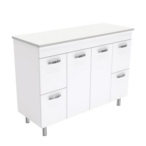 Unicab 1200 Gloss White Cabinet on Legs 2 Door 4 Drawer [180710]