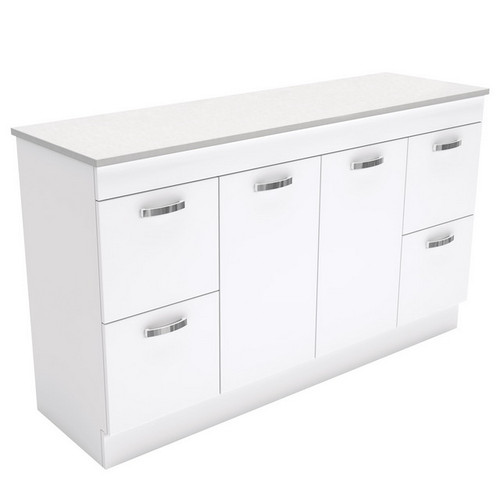 Unicab 1500 Gloss White Cabinet on Kick Board 2 Door 4 Drawer [180712]