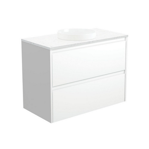 Reba Bianco Marble 900 Semi-Inset Basin-Top + Amato Satin White Cabinet with Solid Side Panels Wall-Hung 1TH [191585]