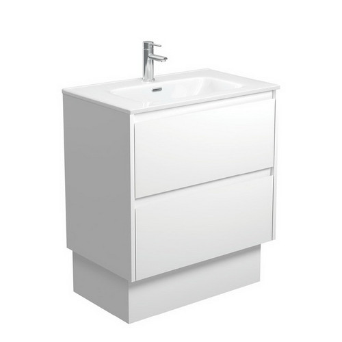 Joli 750 Ceramic Moulded Basin-Top + Amato Satin White Cabinet on Kick Board with Solid Panels 2 Drawer 1TH [191588]