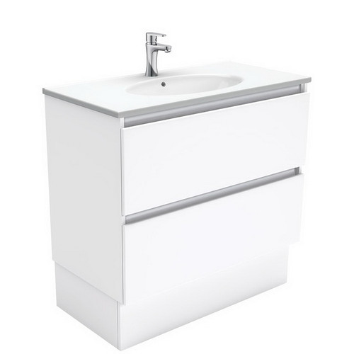Rotondo 900 Ceramic Moulded Basin-Top + Quest Gloss White Cabinet on Kick Board 2 Drawer 3 Tap Hole [197332]