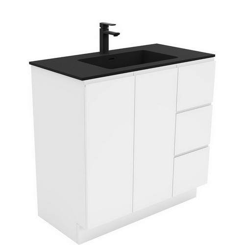 Montana 900 Solid Surface Moulded Basin-Top + Fingerpull Gloss White Cabinet on Kick Board 2DR 3DRW RH 1 Tap Hole [196472]