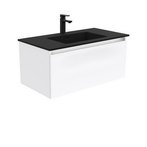 Montana 900 Solid Surface Moulded Basin-Top + Manu Gloss White Cabinet Wall-Hung 4 Internal Drawer 1 Tap Hole [196478]