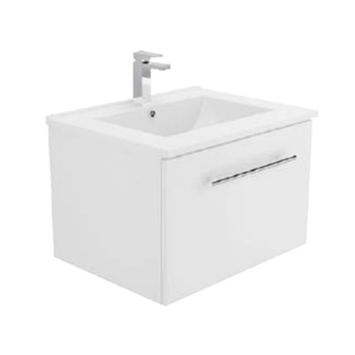 Dolce 600 Ceramic Moulded Basin-Top + Manu Gloss White Cabinet Wall-Hung 3 Tap Hole [197534]