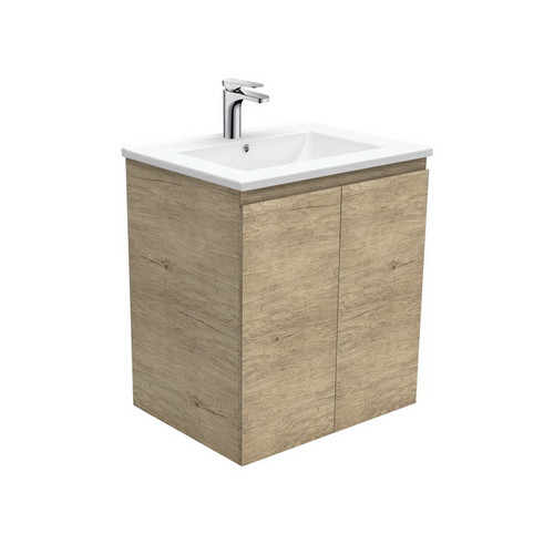 Dolce 600 Ceramic Moulded Basin-Top + Edge Scandi Oak Cabinet Wall-Hung 1 Tap Hole [197546]
