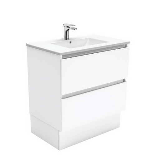 Dolce 750 Ceramic Moulded Basin-Top + Quest Gloss White Cabinet on Kick Board2 Drawer 3 Tap Hole [197590]