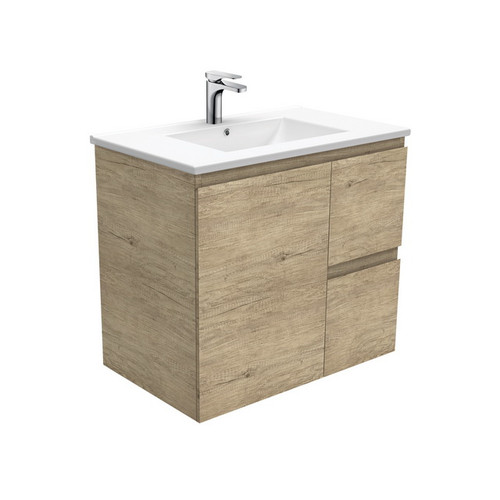 Dolce Ceramic Moulded Basin-Top + Edge Scandi Oak Cabinet Wall Hung 1 Door 2 Right Hand Drawer 750mm 1TH [197600]