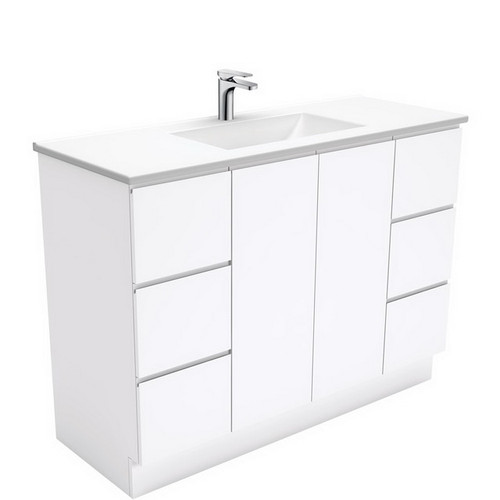 Vanessa 1200mm Poly-Marble Moulded Basin-Top + Fingerpull Gloss White Cabinet on Kick Board 1TH [197783]