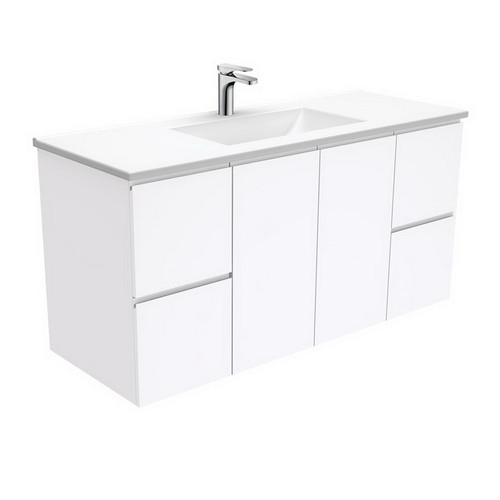 Vanessa Poly-Marble Moulded Basin-Top + Fingerpull Gloss White Cabinet Wall Hung 2 Door 2 Drawer 1200mm 1TH [197785]