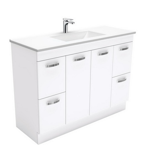 Vanessa 1200 Poly-Marble Moulded Basin-Top + Unicab Gloss White Cabinet on Kick Board 3 Tap Hole [197790]