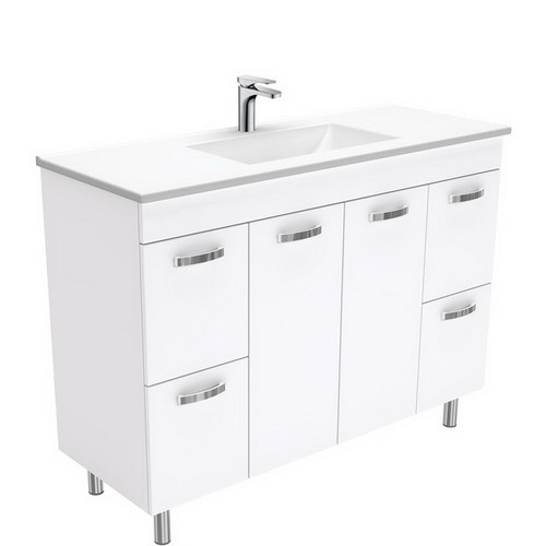Vanessa 1200 Poly-Marble Moulded Basin-Top + Unicab Gloss White Cabinet on Legs 3 Tap Hole [197791]