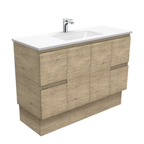 Vanessa 1200mm Poly-Marble Moulded Basin-Top + Edge Scandi Oak Cabinet on Kick Board 1TH [197800]