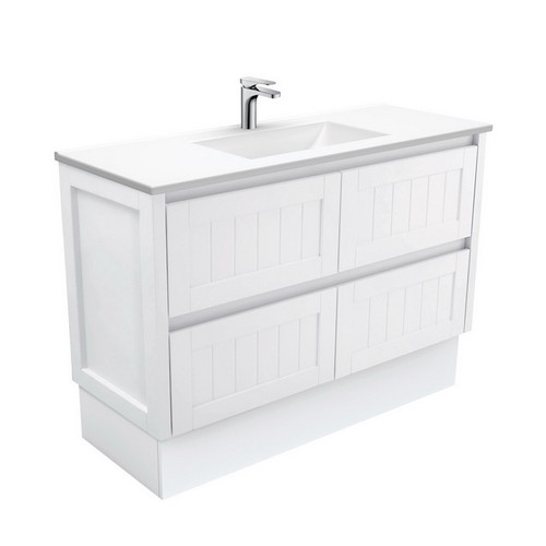 Vanessa 1200mm Poly-Marble Moulded Basin-Top + Hampton Satin White Cabinet on Kick Board 4 Drawer 1TH [197804]