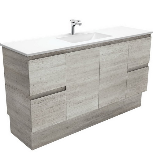 Vanessa 1500 Poly-Marble Moulded Basin-Top, Single Bowl + Edge Industrial Cabinet on Kick Board 3 Tap Hole [197843]