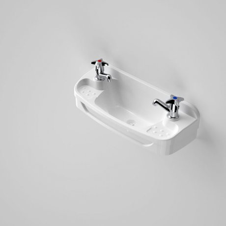 Valette Plastic Wall Basin with Bracket 2 Tap Holes White [059838]