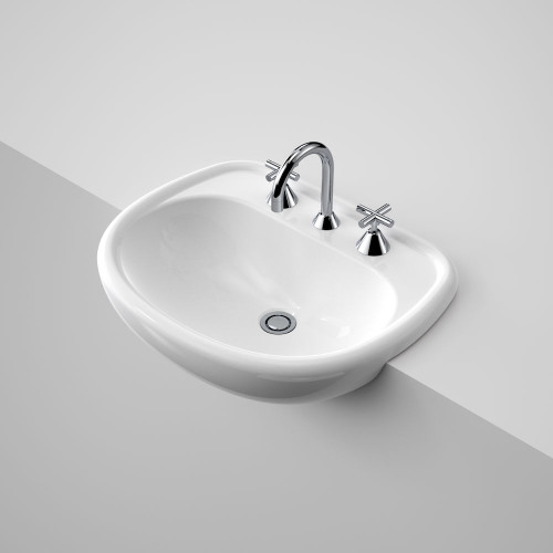 Caravelle Semi Recessed Basin with Bracket 550mm Vitreous China White 3 Tap Holes [058069]