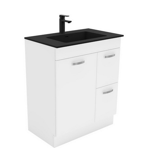 Montana 750 Solid Surface Moulded Basin-Top + Unicab Gloss White Cabinet on Kick Board 1 Door 2 Left Drawer 3TH [196421]