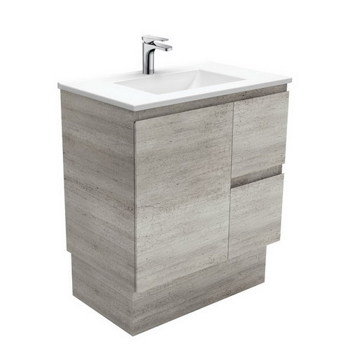 Vanessa 750 Poly-Marble Moulded Basin-Top, Single Bowl + Edge Industrial Cabinet on Kick Board 1DR 2DRW RH 3TH [197924]