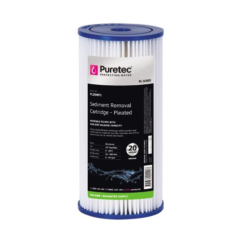 Puretec Pleated Sediment Water Filter Cartridge 10in MaxiPlus 20 Micron [251424]
