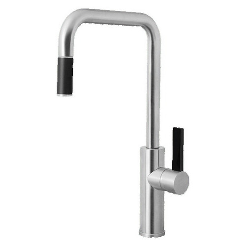 Luz Square Sink Mixer with Pull-Out Chrome Black Lever [136836]