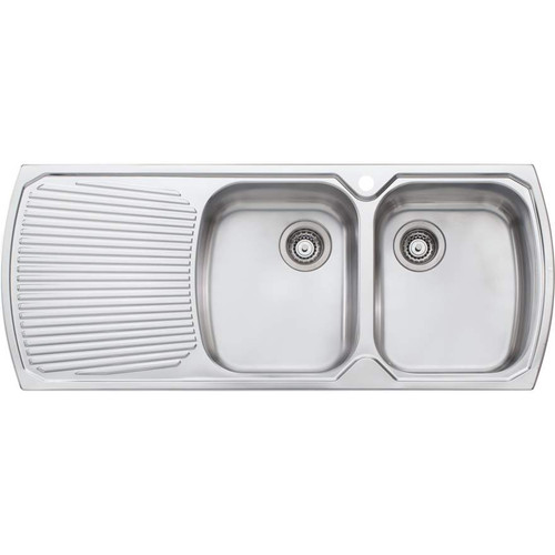 Monet Sink Right Hand Double Bowls with Drainer MO772 1200mm x 500mm One Tap Hole Topmount Stainless Steel [067338]