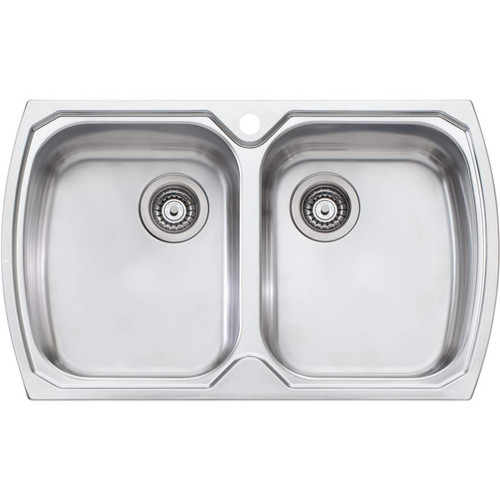 Monet Sink Double Bowl No Drainer MO763 815mm x 500mm One Tap Hole Topmount Stainless Steel [067812]