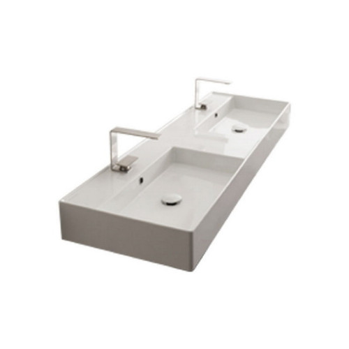 Teorema Wall Basin 1415mm x 460mm x 160mm Double Bowl Gloss White [169965]