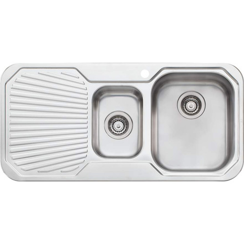 Petite Sink  1&1/2 Right Hand Bowls with Drainer PE302 One Tap Hole Topmount Stainless Steel [067850]