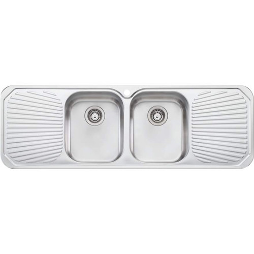 Petite Sink Double Bowl with Double Drainer PE353 1430mm x 480mm One Tap Hole Topmount Stainless Steel [068134]
