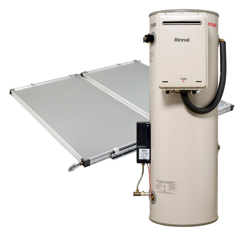 Rinnai Sunmaster 215L Ground Mounted Storage Tank S20 Gas Booster Natural Gas and 2 Roof Mounted Collectors [137771]