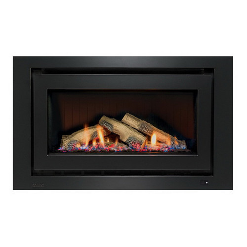 Rinnai 950 Inbuilt Gas Log Fireplace with Ceramic Stones 8.1kW LPG Black on Black [139740]