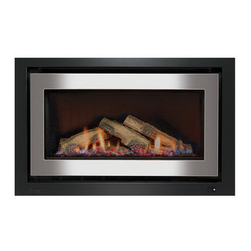 Rinnai 950 Inbuilt Gas Log Fireplace with Ceramic Stones 8.1kW LPG Stainless Steel on Black [139742]