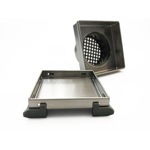 Radiant Tile Insert Square Shower Grate 100mm + 50mm Outlet Brushed Satin [169295]