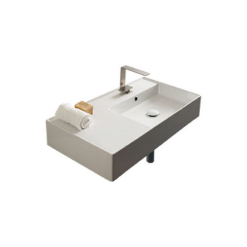 Teorema Wall Basin 810mm x 440mm x 140mm Right with OffsetBowl Gloss White [169958]