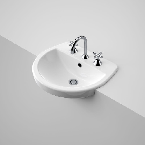 Cosmo Semi Recessed Basin with Overflow White 3 Tap Holes [017903]